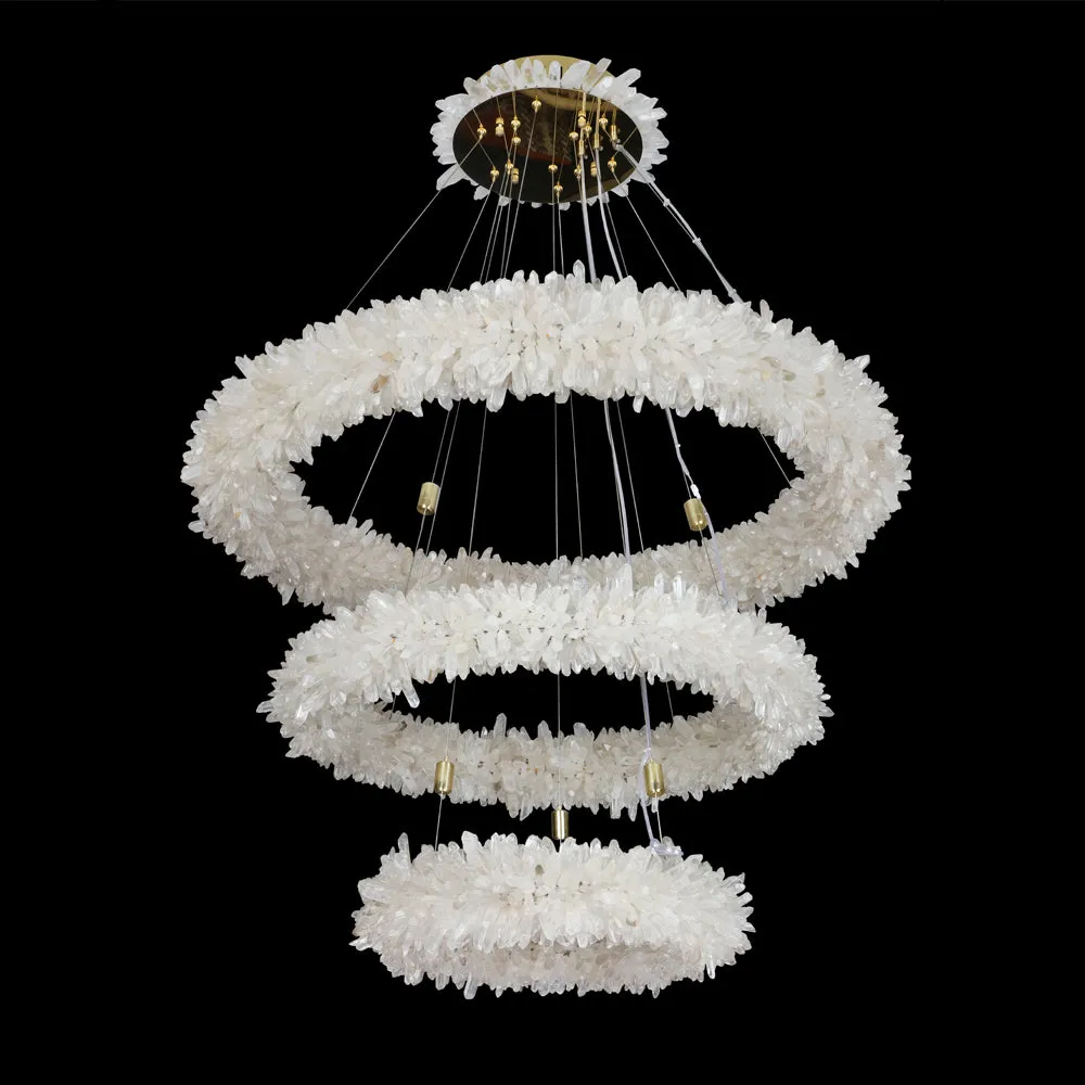 (24 36 48) Inch 3 Tiers Modern Geode Quartz Crystal LED Ring Chandelier