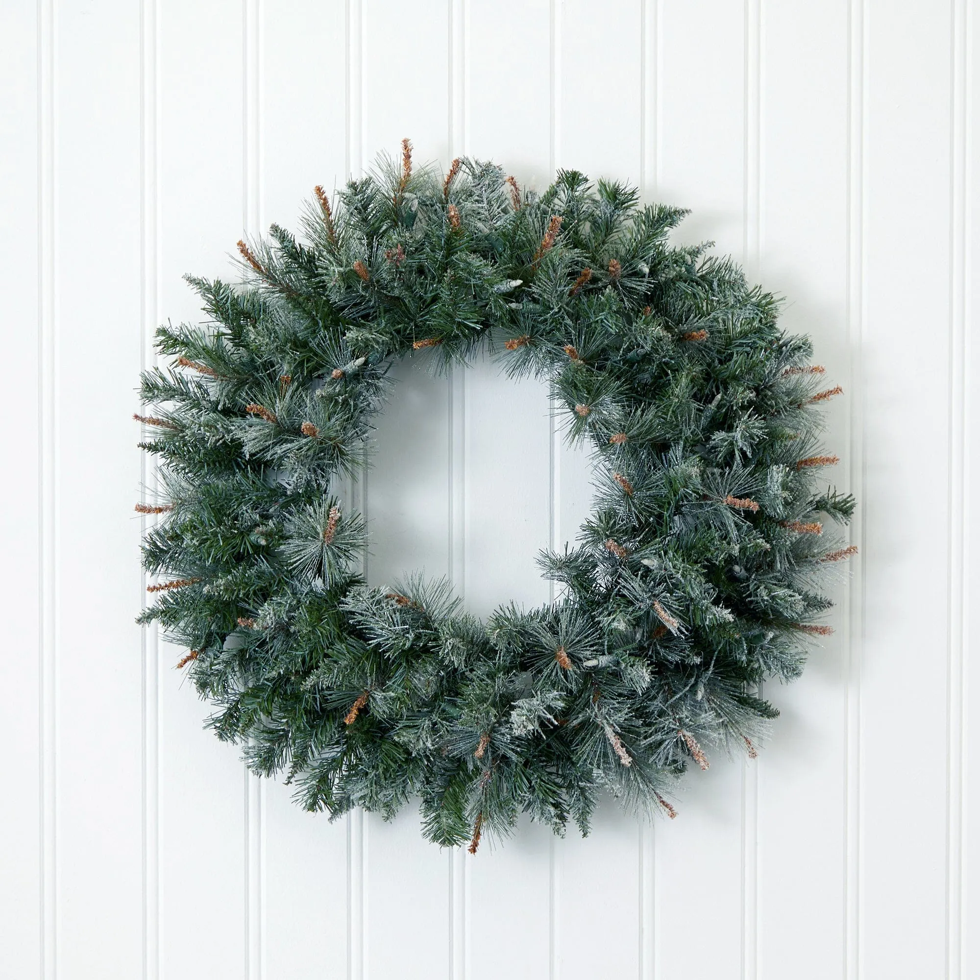 30” Lighted Frosted Pine Wreath