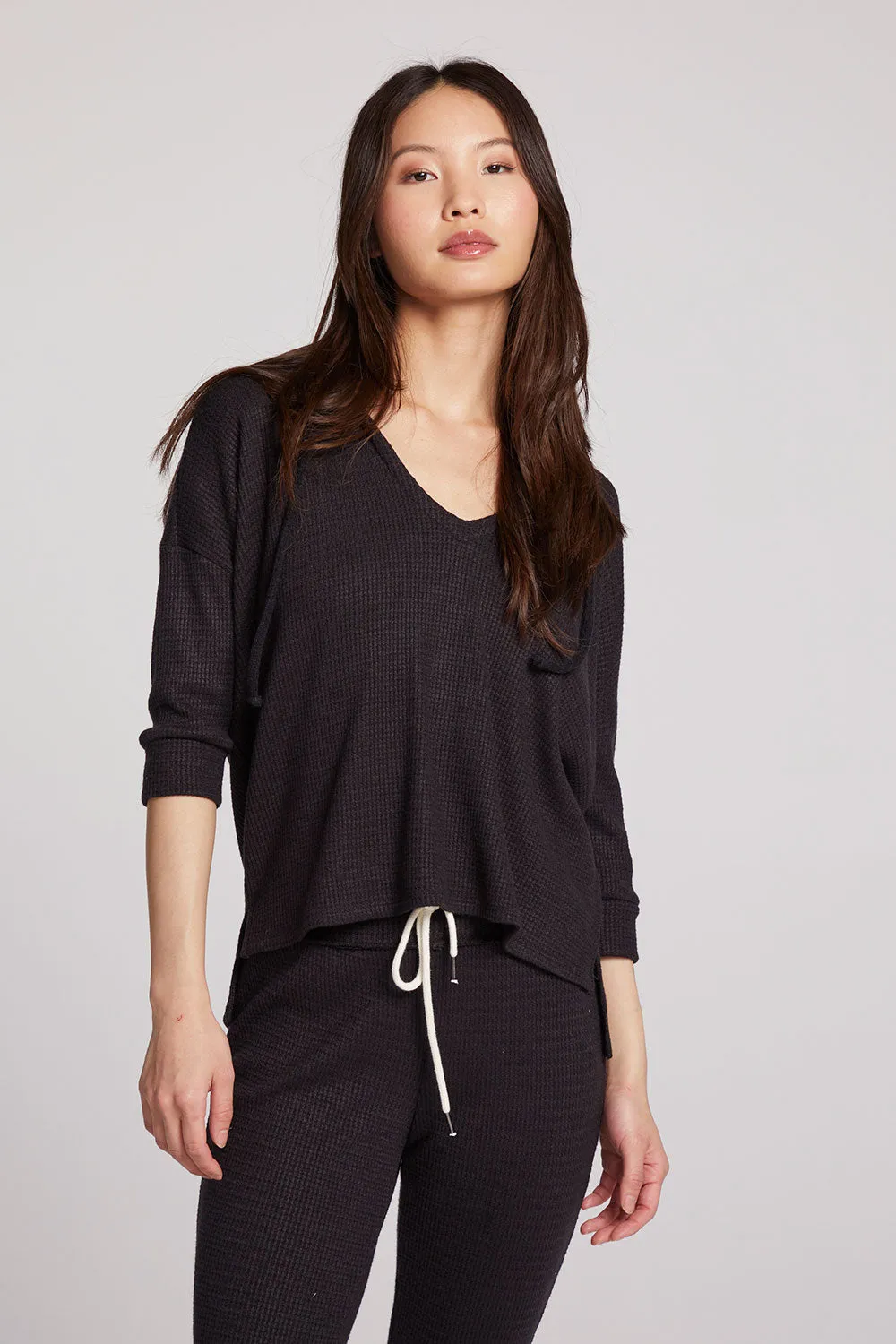 3/4 Sleeve Split Side Licorice Dolman Hoodie