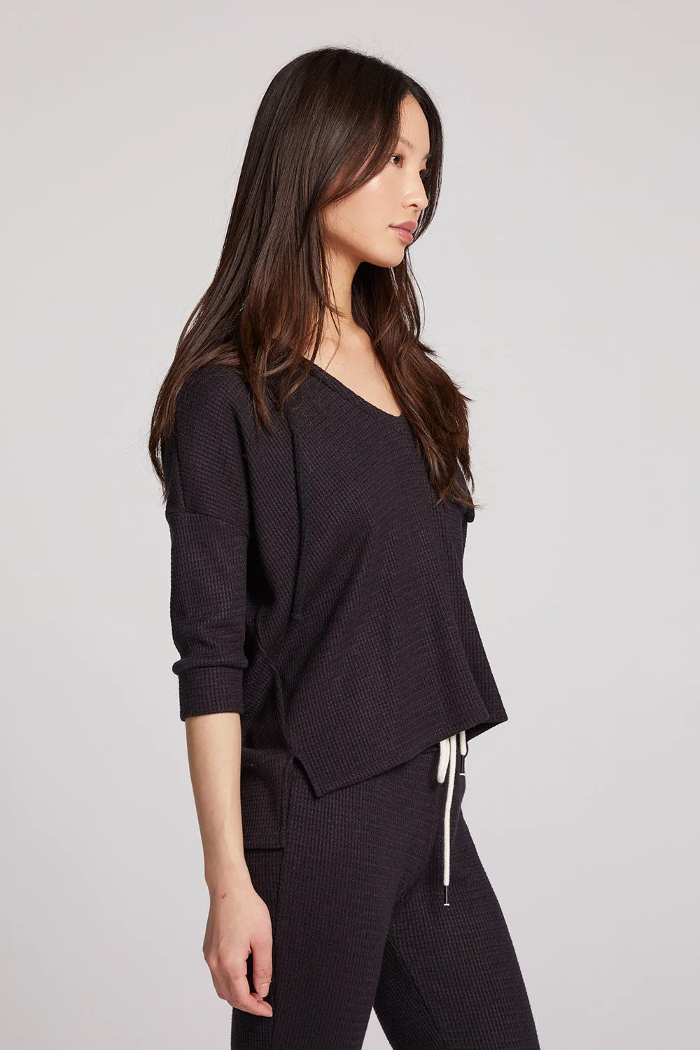 3/4 Sleeve Split Side Licorice Dolman Hoodie