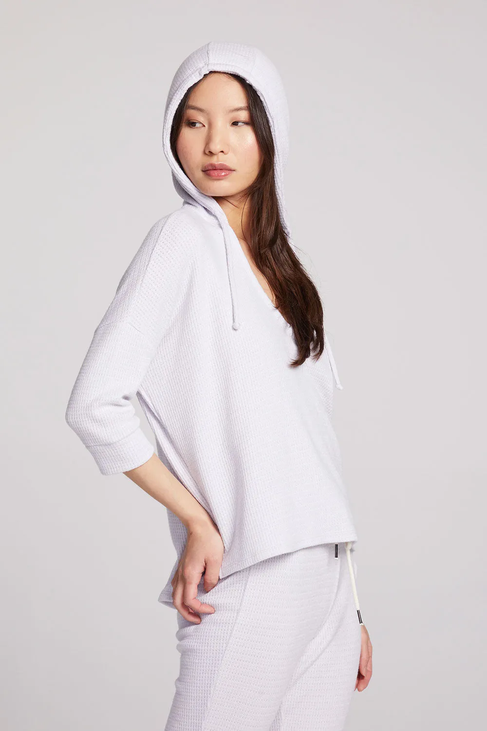 3/4 Sleeve Split Side Light Heather Grey Dolman Hoodie