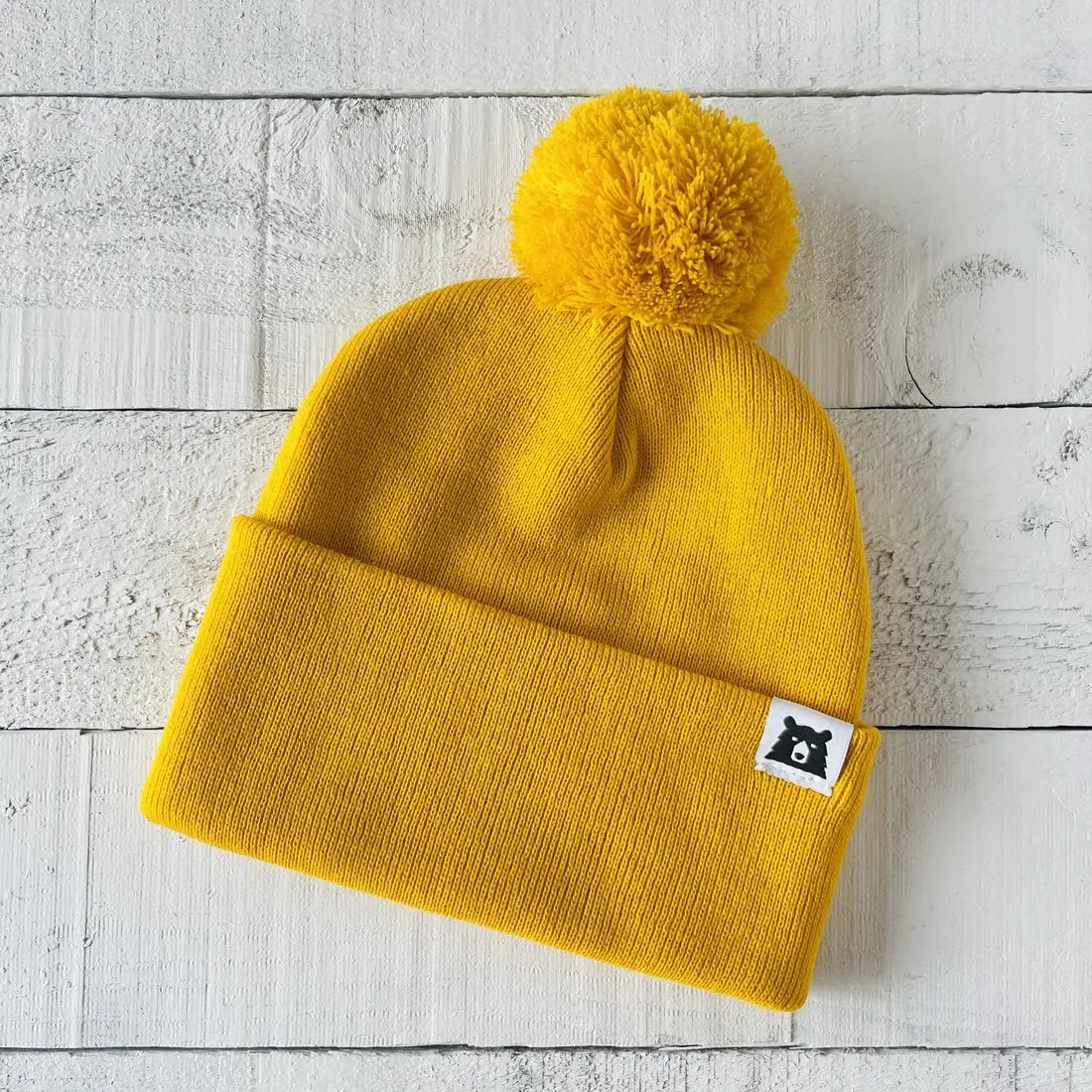 Adult Bear Pom Toque - Golden Yellow