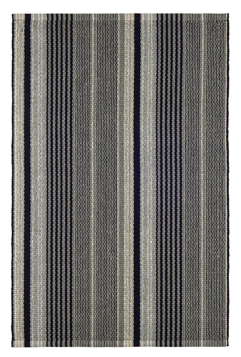 Alfie Ticking Black Woven Cotton Rug