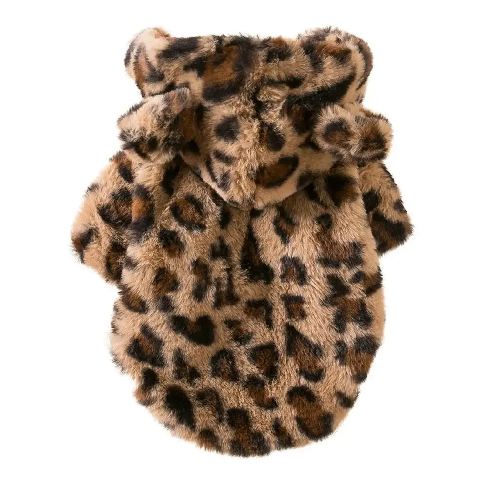 Anniepaw Polar Pup Panache Leopard Luxe Hoodie for Cozy Warmth