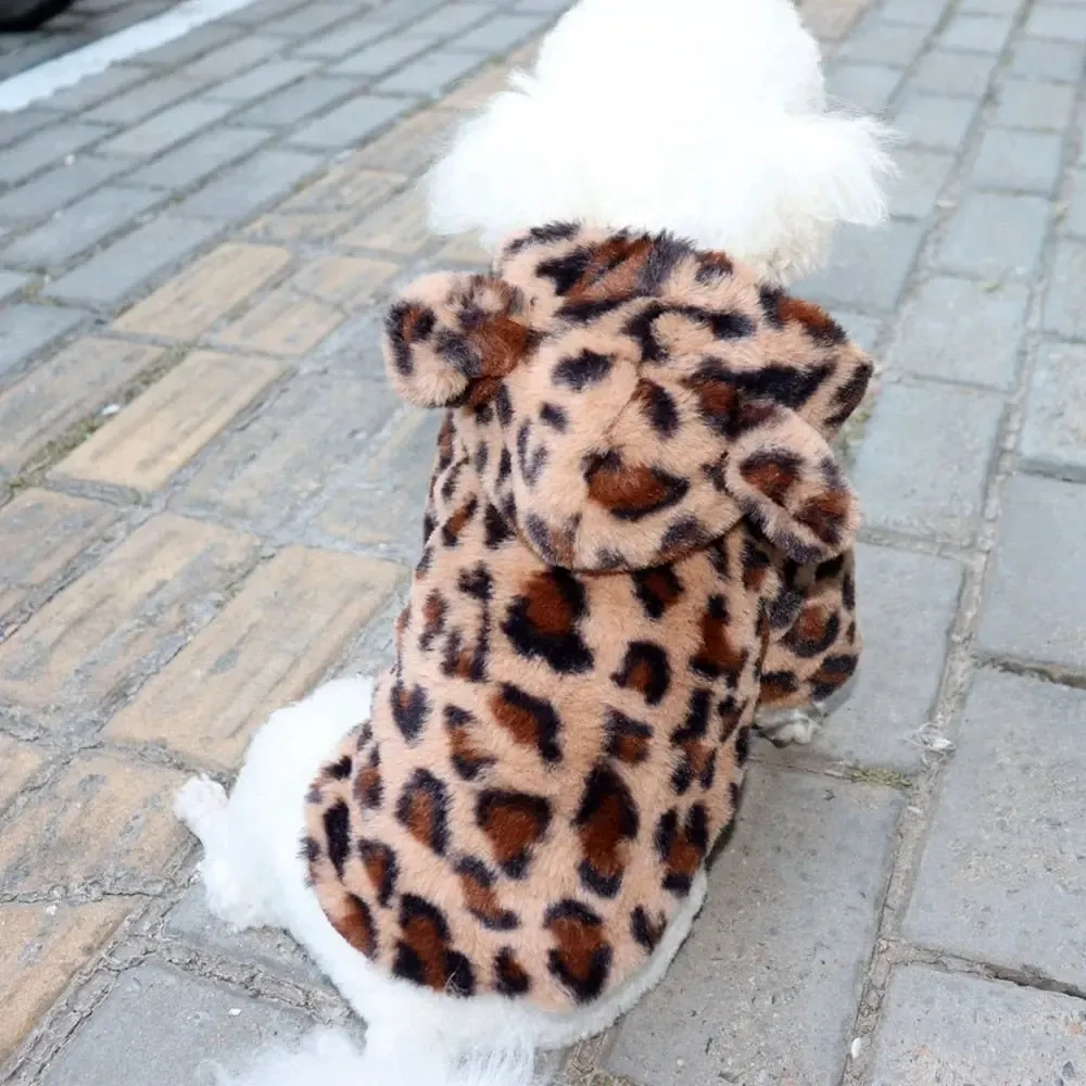 Anniepaw Polar Pup Panache Leopard Luxe Hoodie for Cozy Warmth