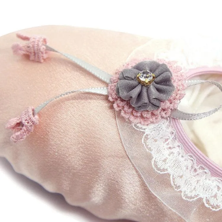 Ballet Practice Shoes for Kids - Soft Sole Crystal Satin Dance Footwear with Breathable Cotton Lining