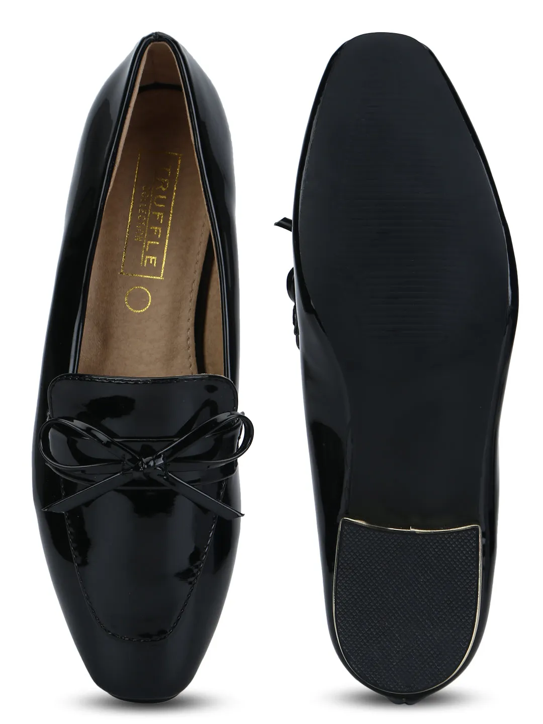 Black PU Bow Loafer Flats