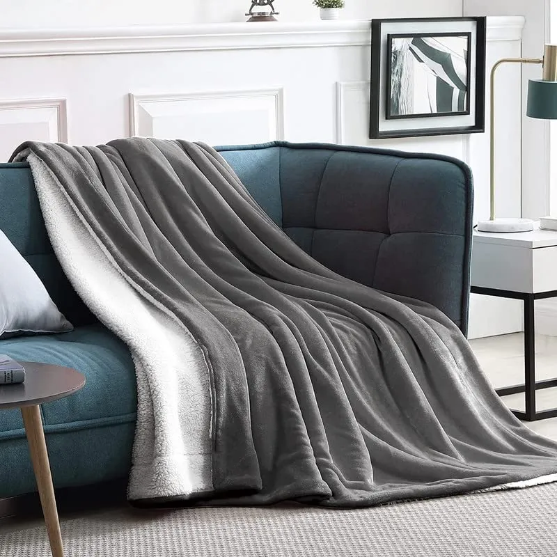 BSB HOME Sherpa Fleece Blanket Double Size Winter Super Soft Extra Warmest and Heavy Thick Winter 500Gsm Bed Blankets for Couch Sofa Bed, 90" X 90" (Grey, Lightweight), 300 TC