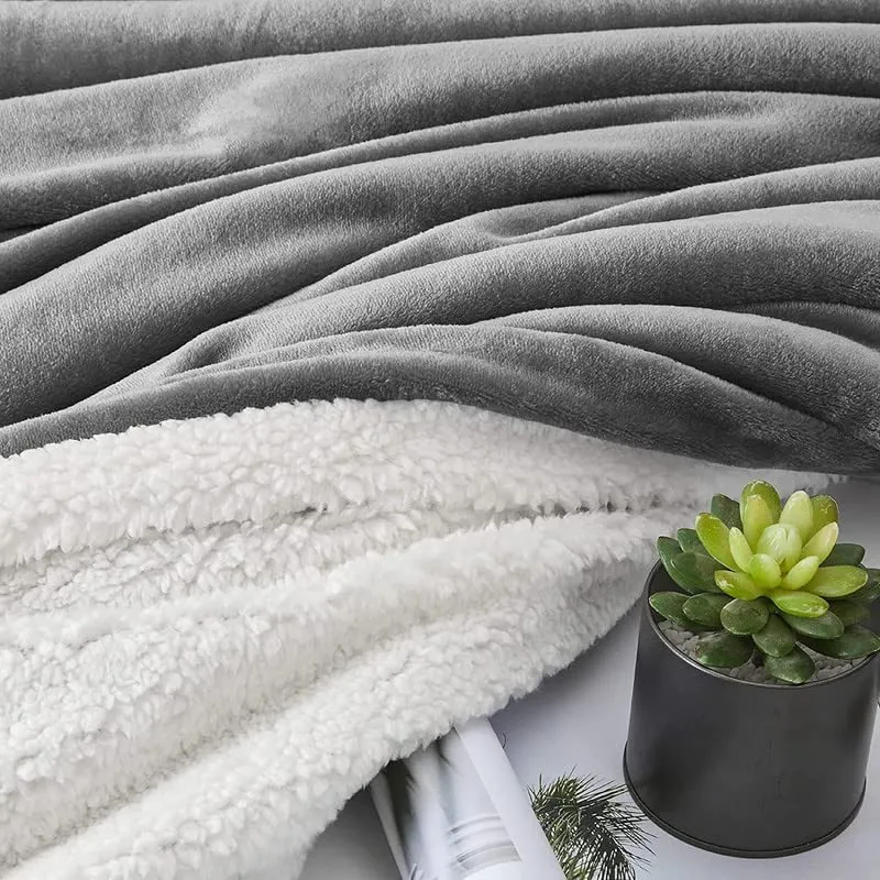 BSB HOME Sherpa Fleece Blanket Single Size Winter Super Soft Extra Warmest And Heavy Thick Winter 500Gsm Bed Blankets For Couch Sofa Bed, 60" X 90" (Grey), 300 tc