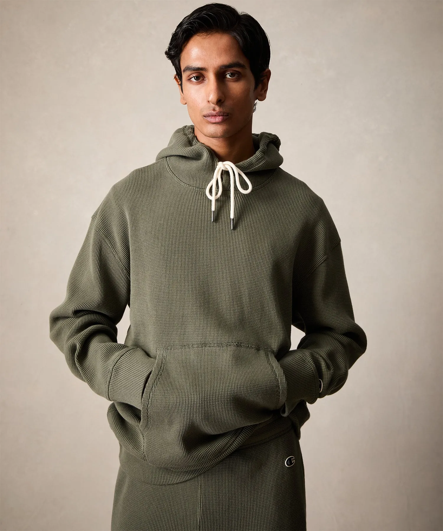 Champion Oversized Waffle Hoodie in Olive