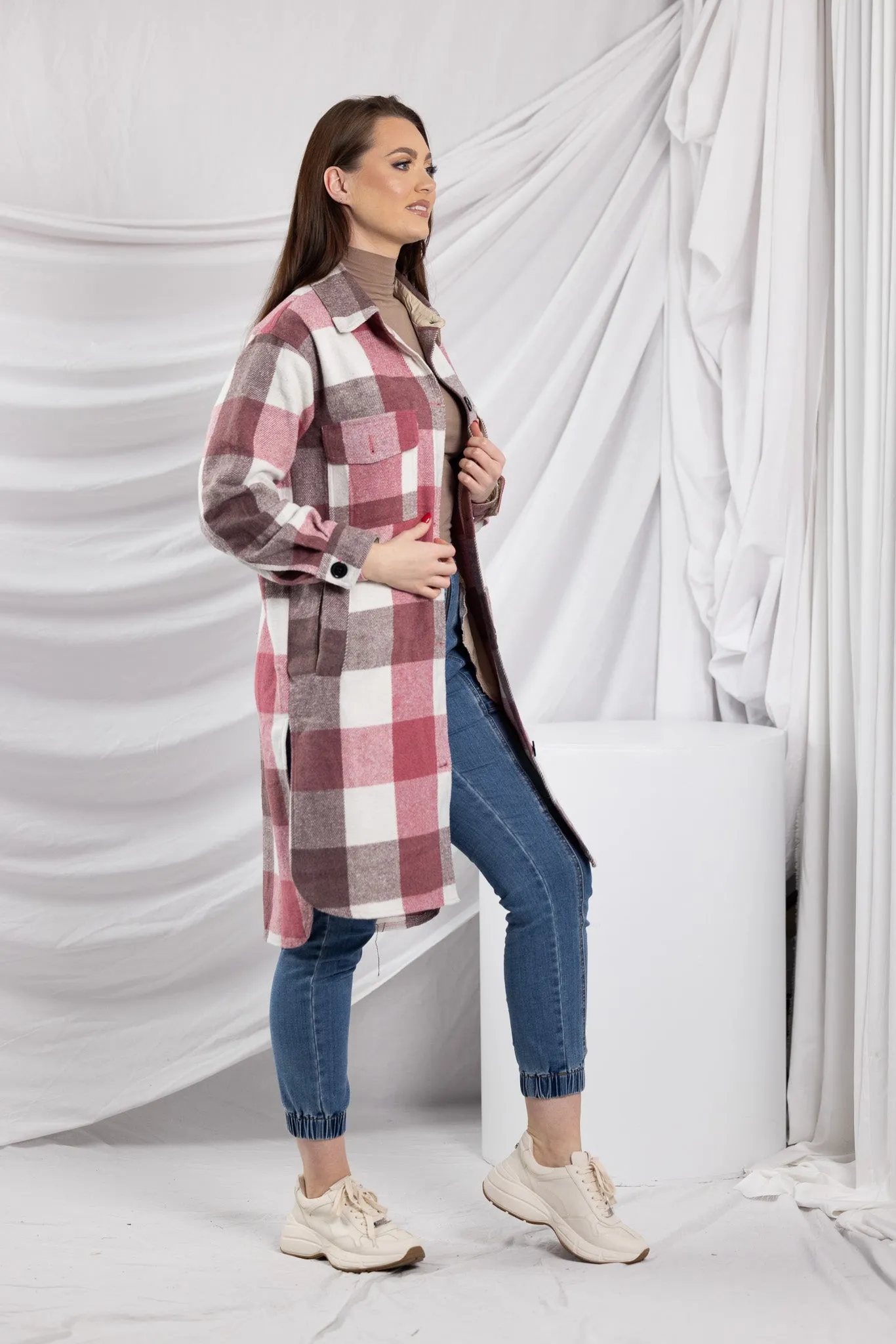 Checkered Pink Fleece Jacket