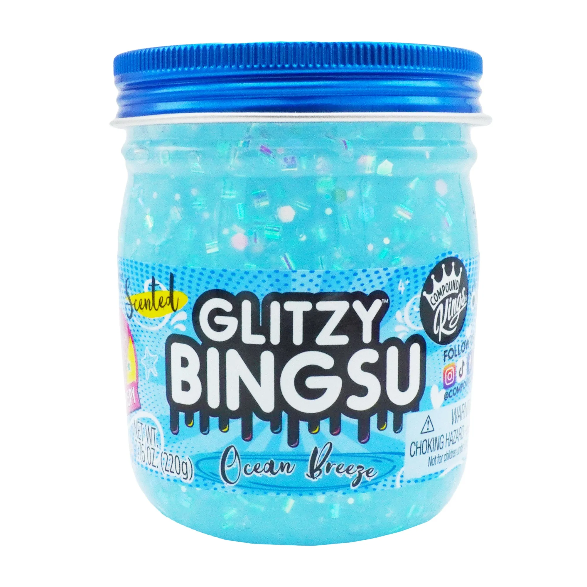 COMPOUND KINGS - 4 Pack Glitzy BINGSU Scented Fluffy Slime 3.25" Jars   - (Pink, Blue, Purple, Green)