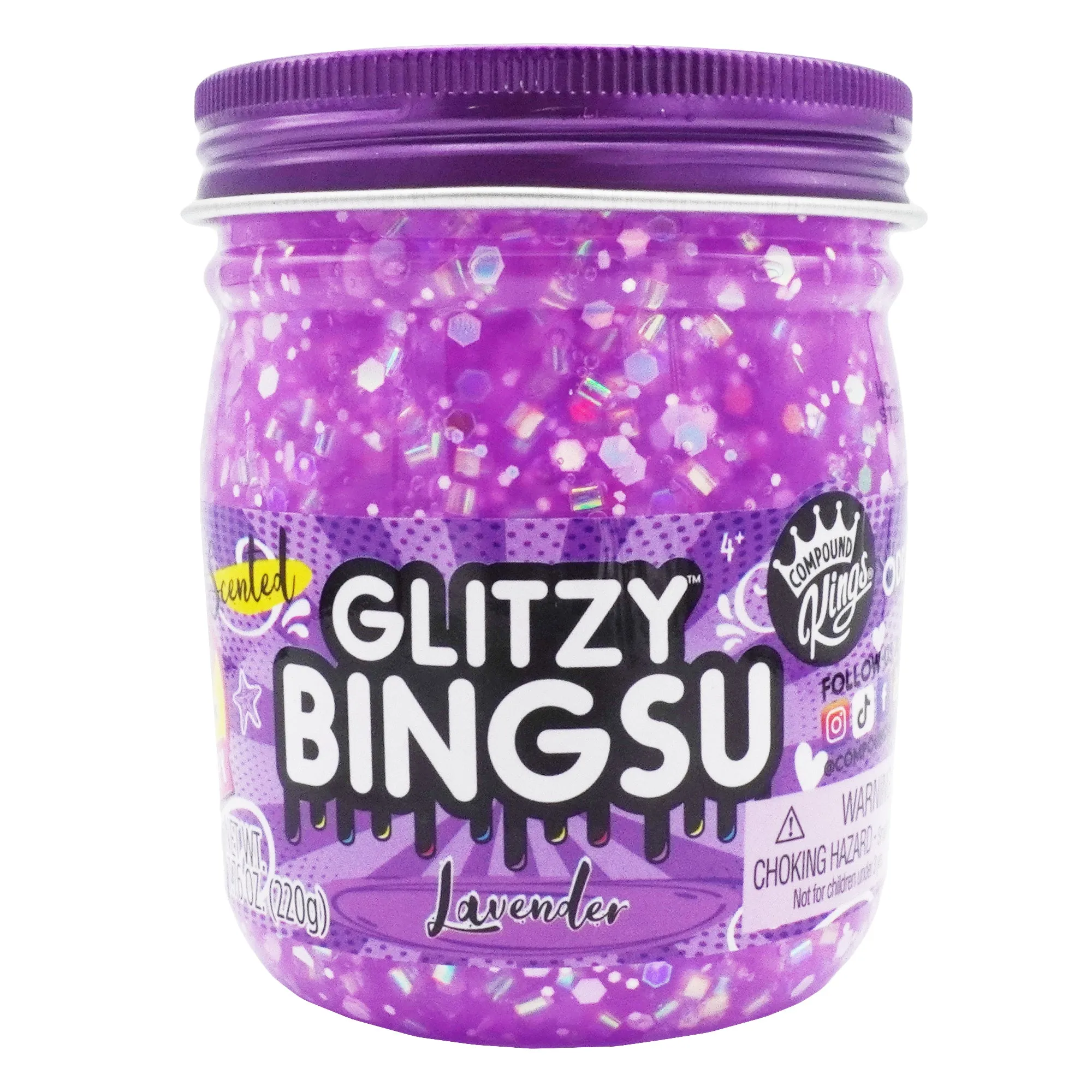 COMPOUND KINGS - 4 Pack Glitzy BINGSU Scented Fluffy Slime 3.25" Jars   - (Pink, Blue, Purple, Green)