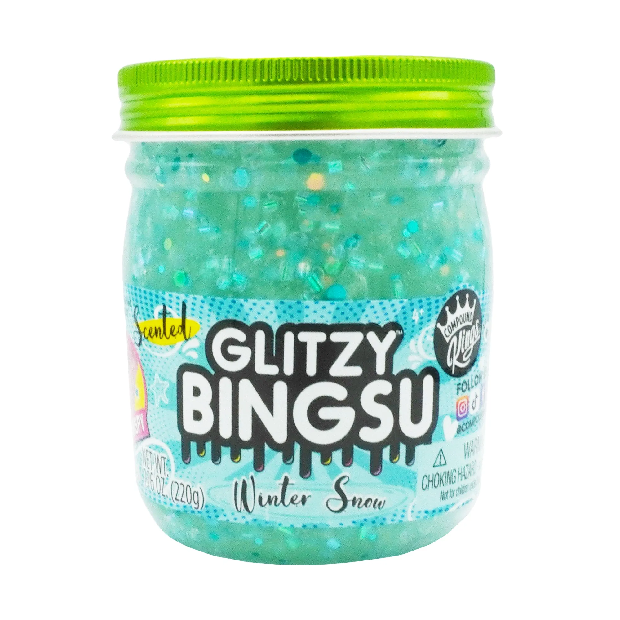 COMPOUND KINGS - 4 Pack Glitzy BINGSU Scented Fluffy Slime 3.25" Jars   - (Pink, Blue, Purple, Green)