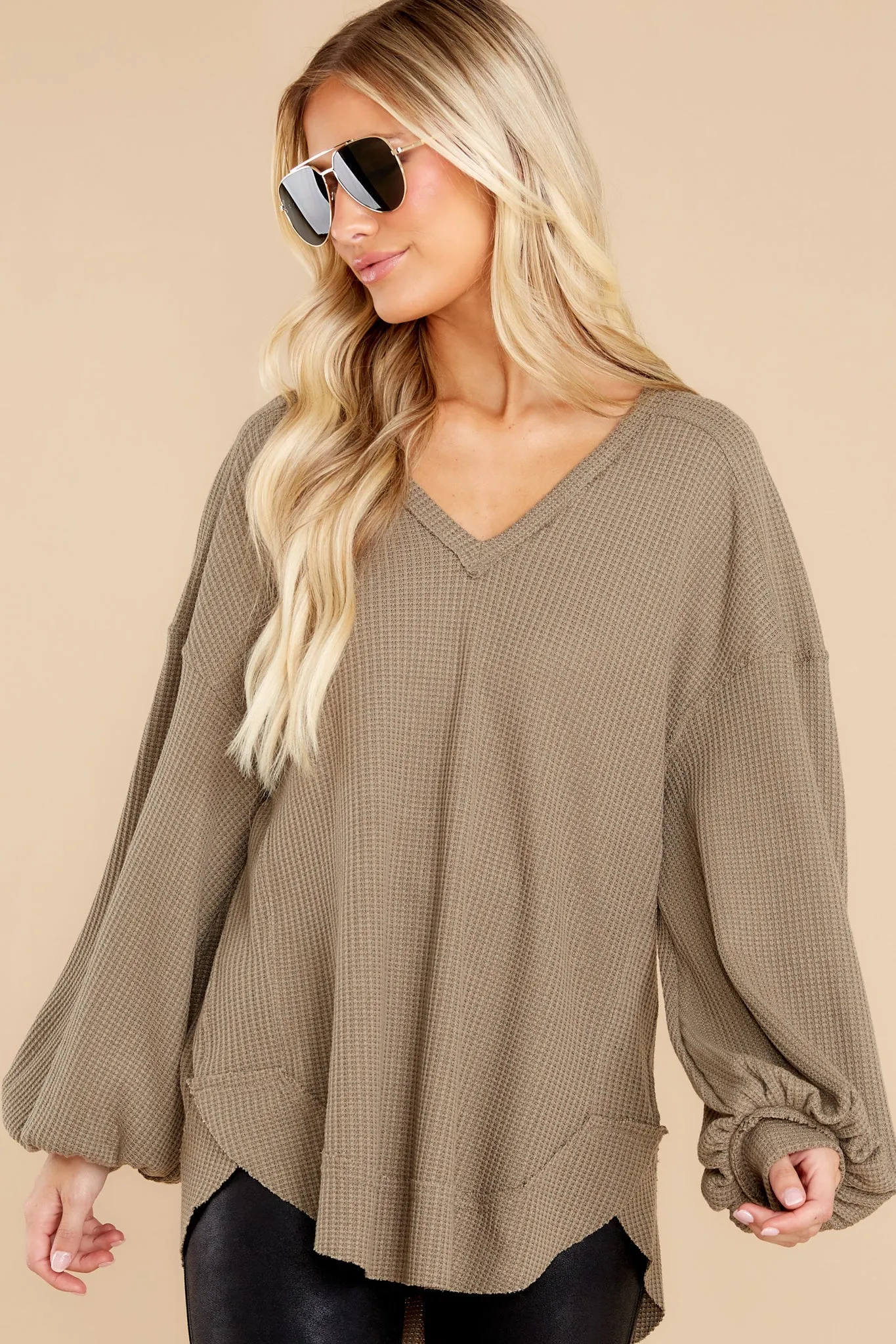 Cozy Warmth Olive Waffle Knit Top