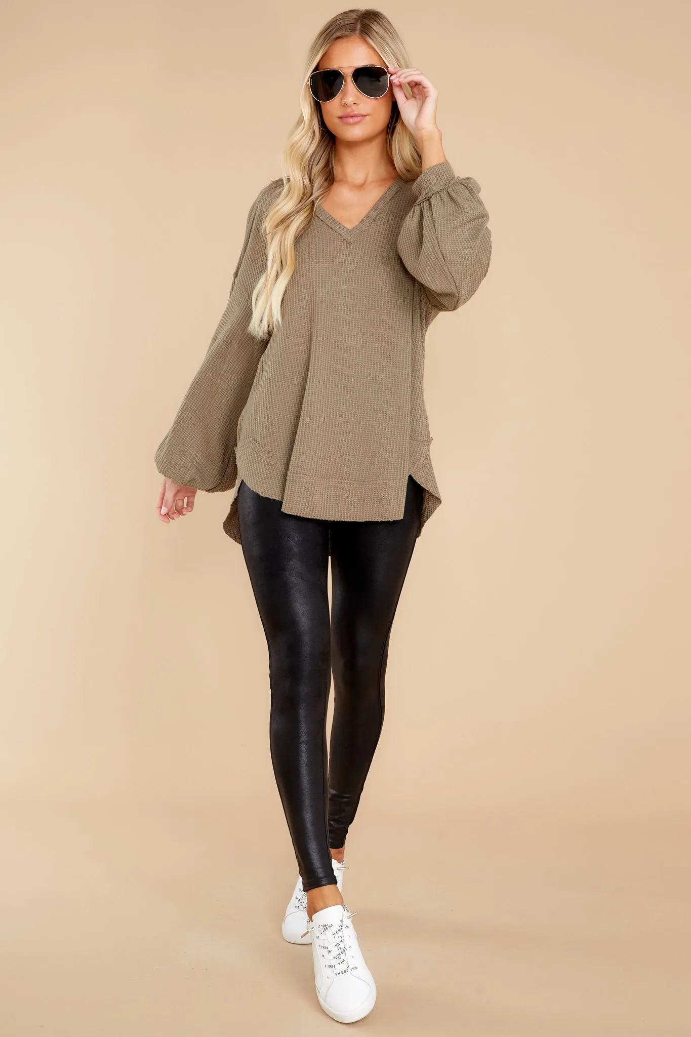 Cozy Warmth Olive Waffle Knit Top