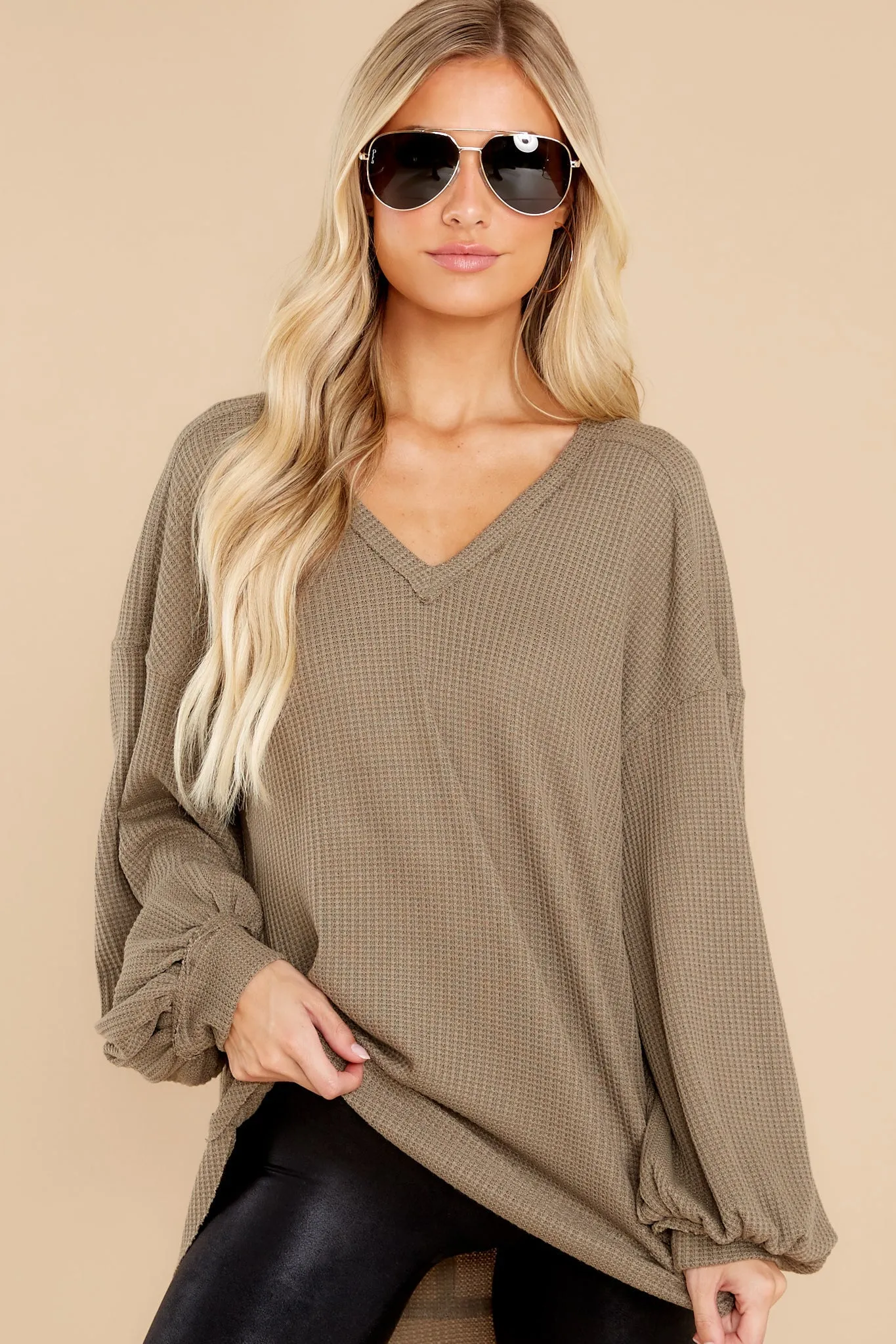 Cozy Warmth Olive Waffle Knit Top