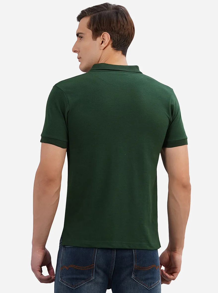 Dark Green Solid Slim Fit Polo T-Shirt | Greenfibre