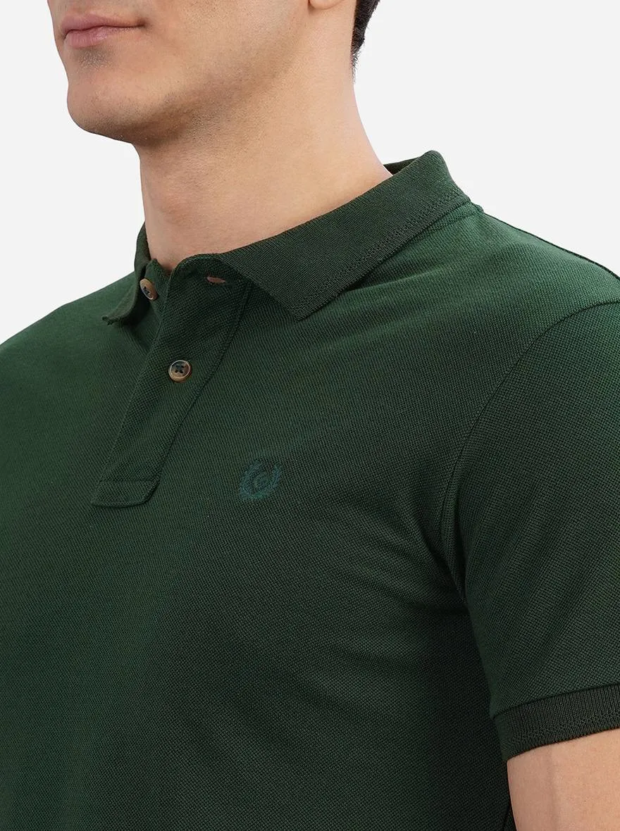 Dark Green Solid Slim Fit Polo T-Shirt | Greenfibre