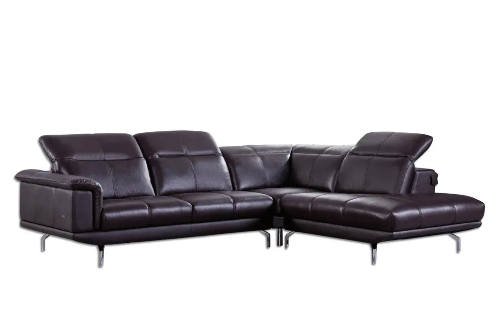 Fabio Dark Brown Leather Sectional Sofa Dark Brown