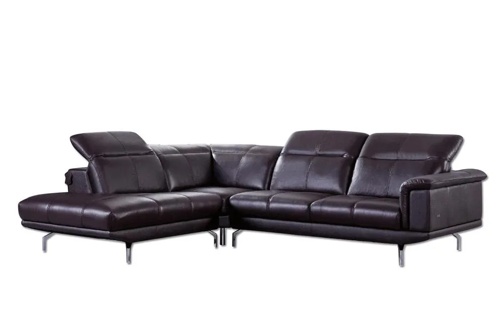 Fabio Dark Brown Leather Sectional Sofa Dark Brown