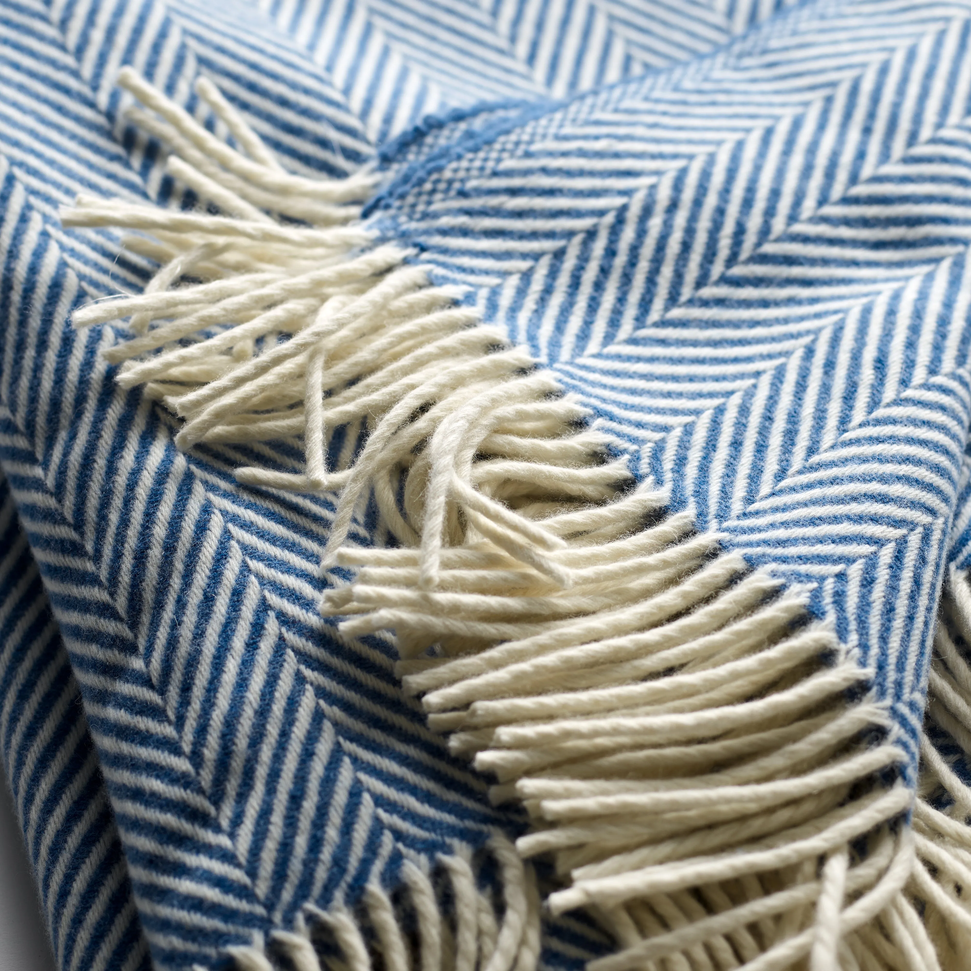 Fine Merino Herringbone Blanket in Azure