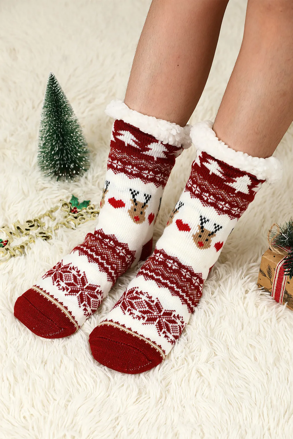 Fleece Crew Sock Santa Claus Socks for Winter Christmas