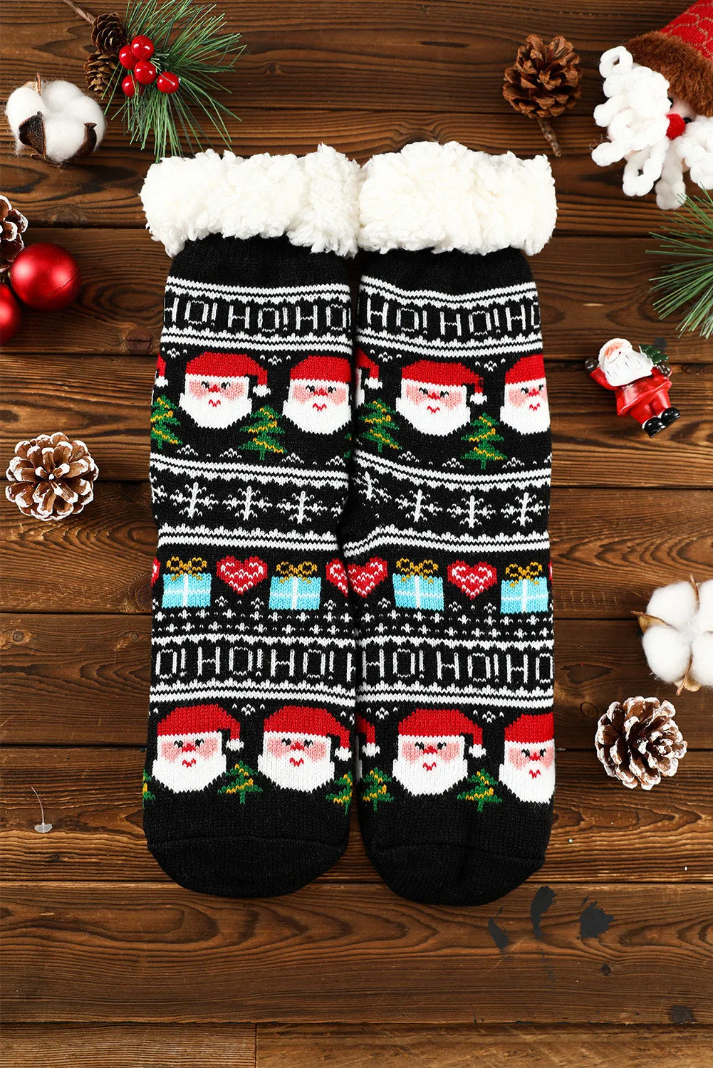 Fleece Crew Sock Santa Claus Socks for Winter Christmas