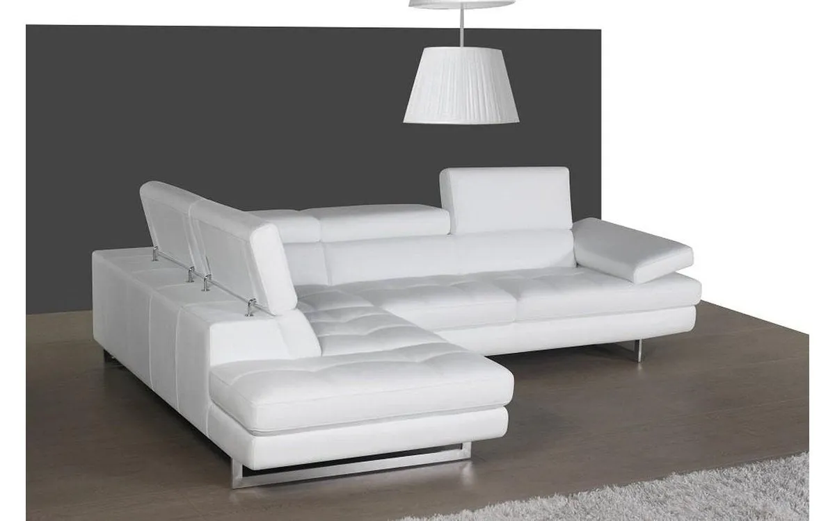 GIOVANNA White Leather Sectional Sofa