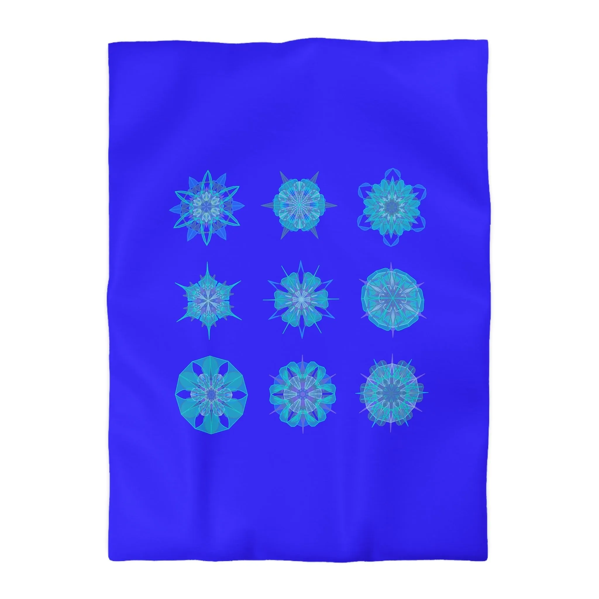 Handmade Mandala Snowflakes Microfiber Duvet Cover - Electric Blue Background