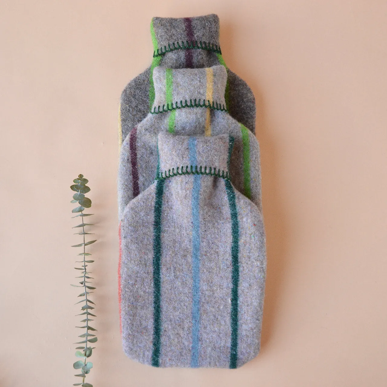 Hot Water Bottle with 50/50 Recycled/Virgin Wool Cover - Vintage Stripes