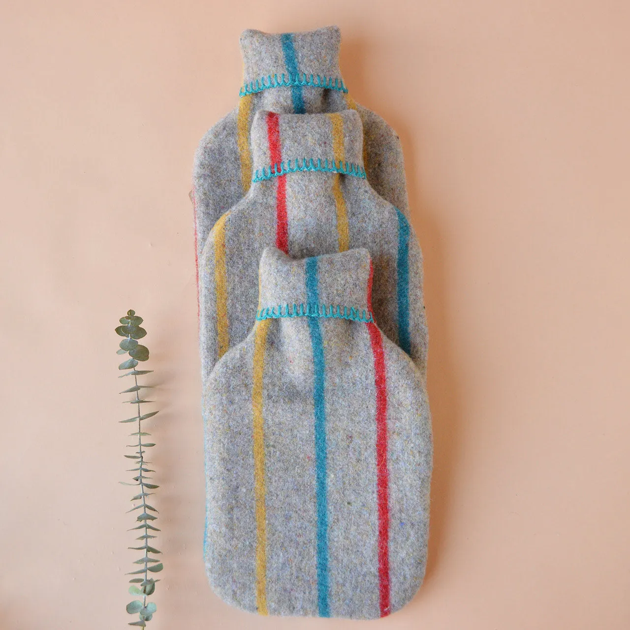 Hot Water Bottle with 50/50 Recycled/Virgin Wool Cover - Vintage Stripes