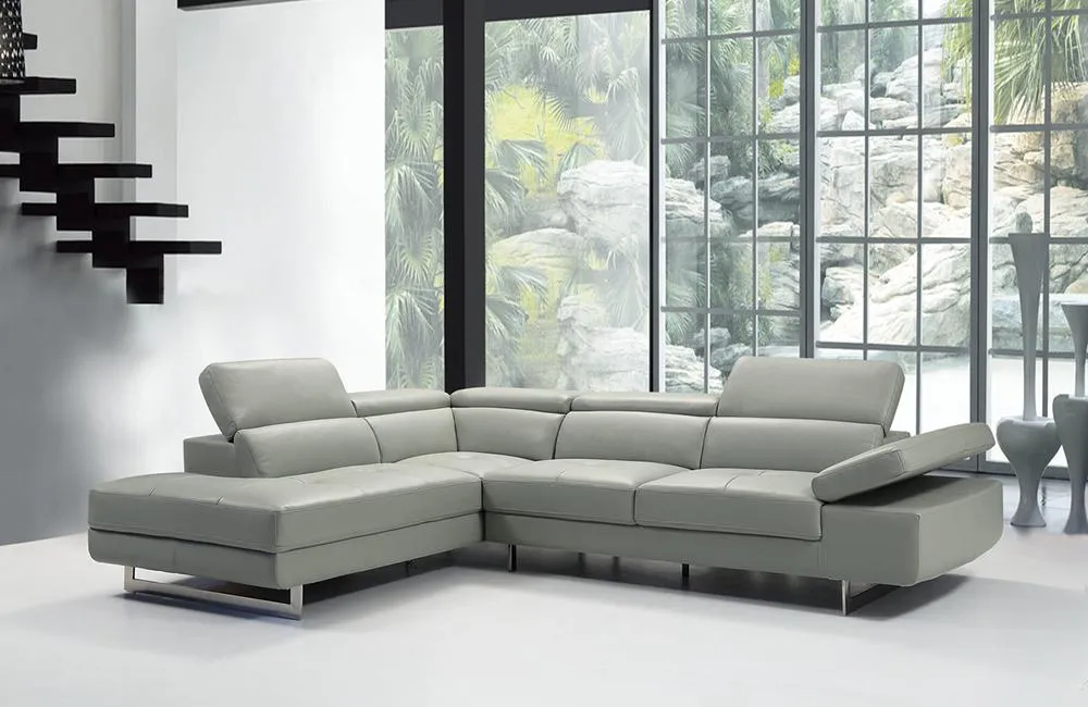 Jaxon Grey Leather Sectional Sofa