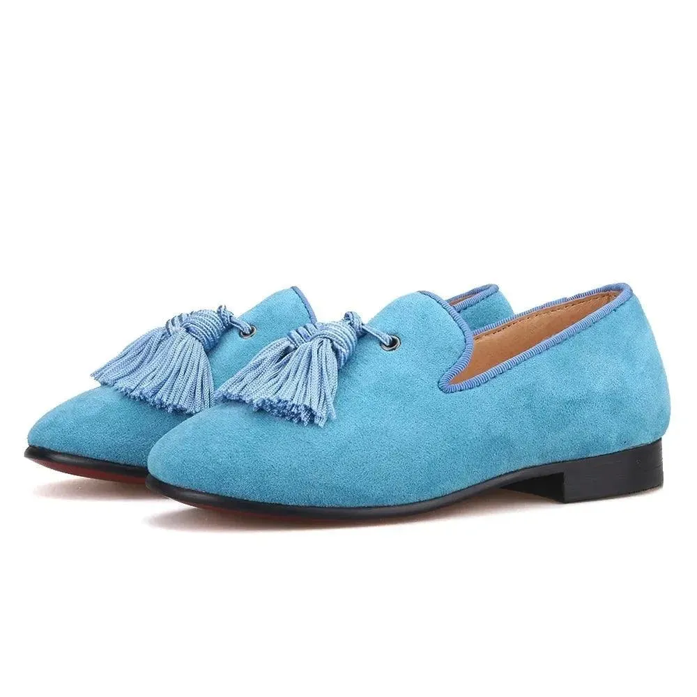 Kids Loafers Sky Blue Suede Kids' Tassel Loafers