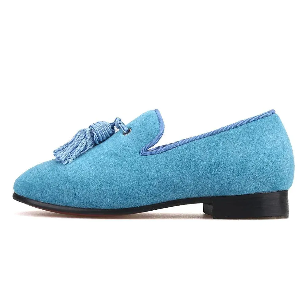 Kids Loafers Sky Blue Suede Kids' Tassel Loafers