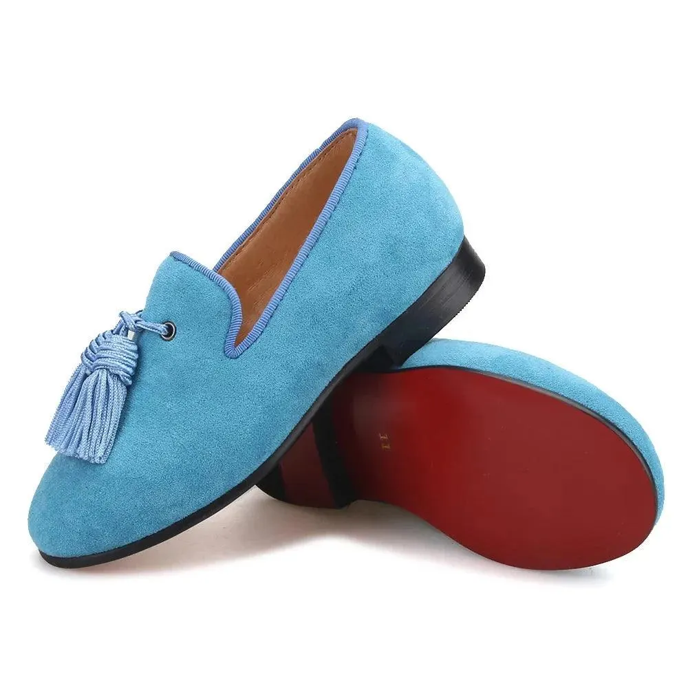 Kids Loafers Sky Blue Suede Kids' Tassel Loafers