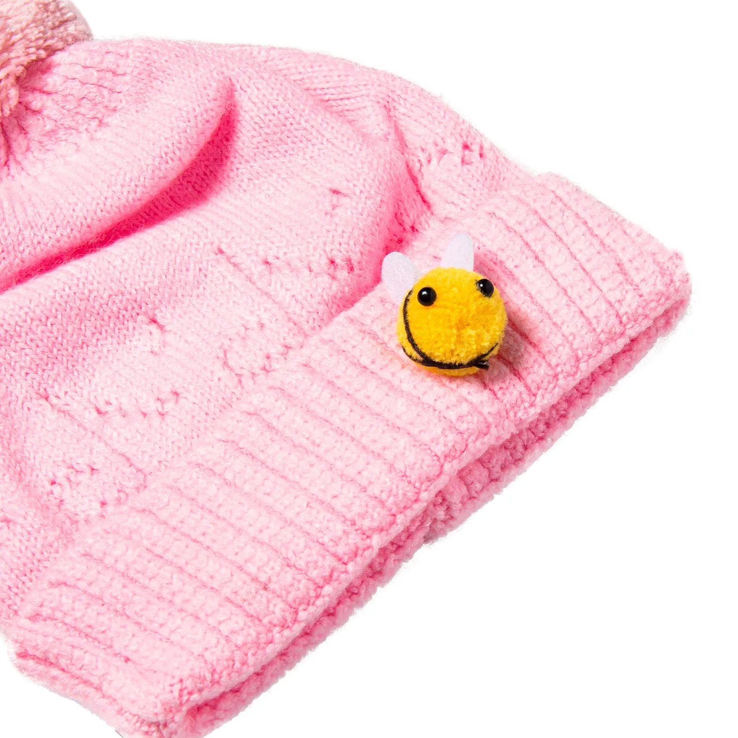 Knit Woollen Cap Honey Bee Pink