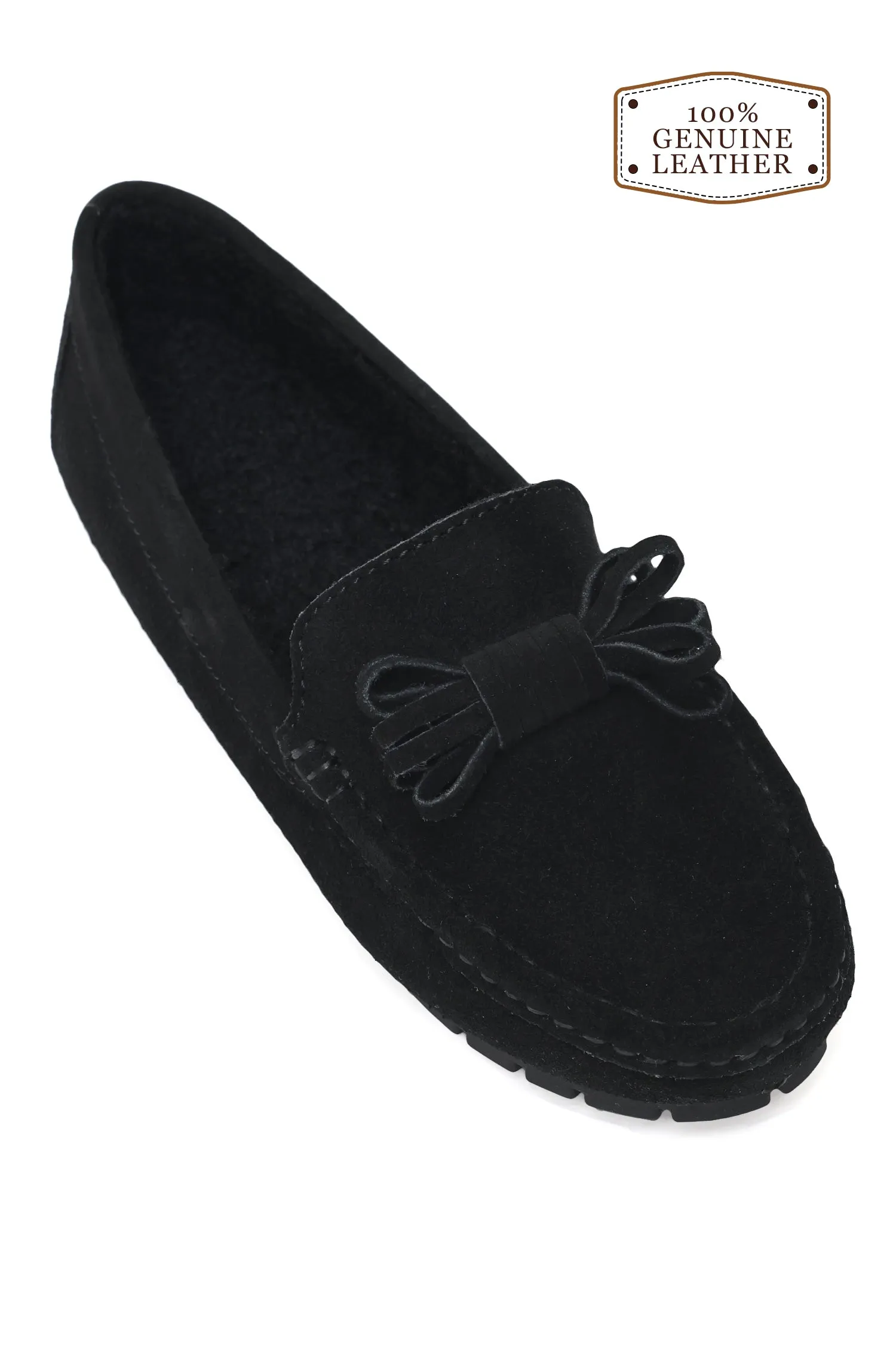 LUXURIOUS SUEDE LOAFERS WITH EXQUISITE BOW ACCENT-BLACK