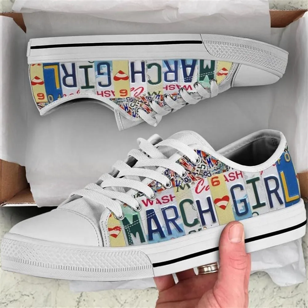 March Girl License Plates Canvas Low Top Shoes, Low Top Sneaker, Low Top Canvas Shoes