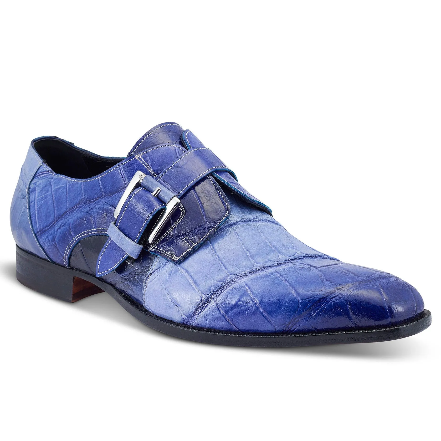 Mauri Deacon 4853 Men's Shoes Two-Tone Blue Exotic Alligator Monk-Strap Loafers (MA5467)