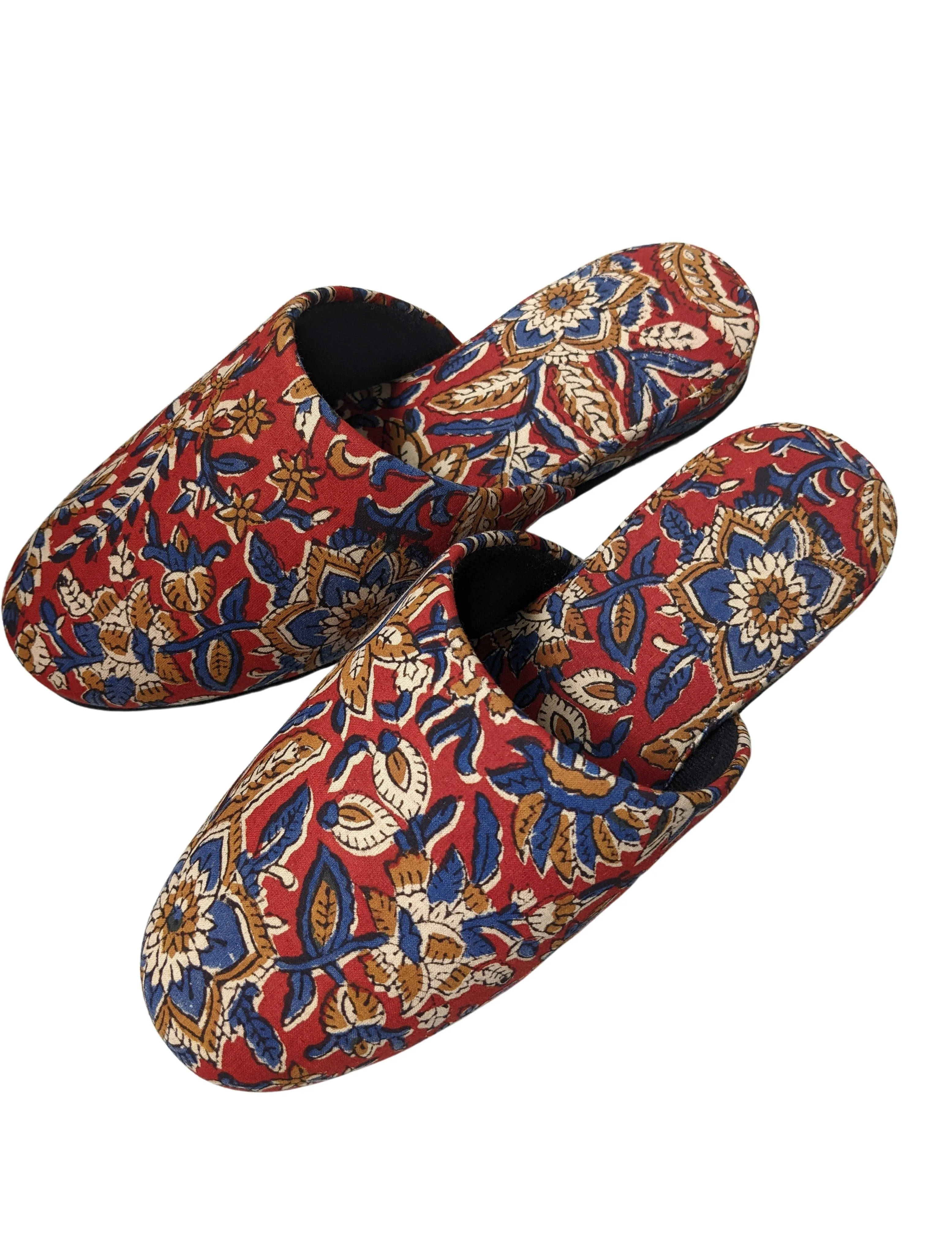 Medium Block Printing Flowers Mix Slippers [Black wool felt soles] MF2207 [Size Medium]