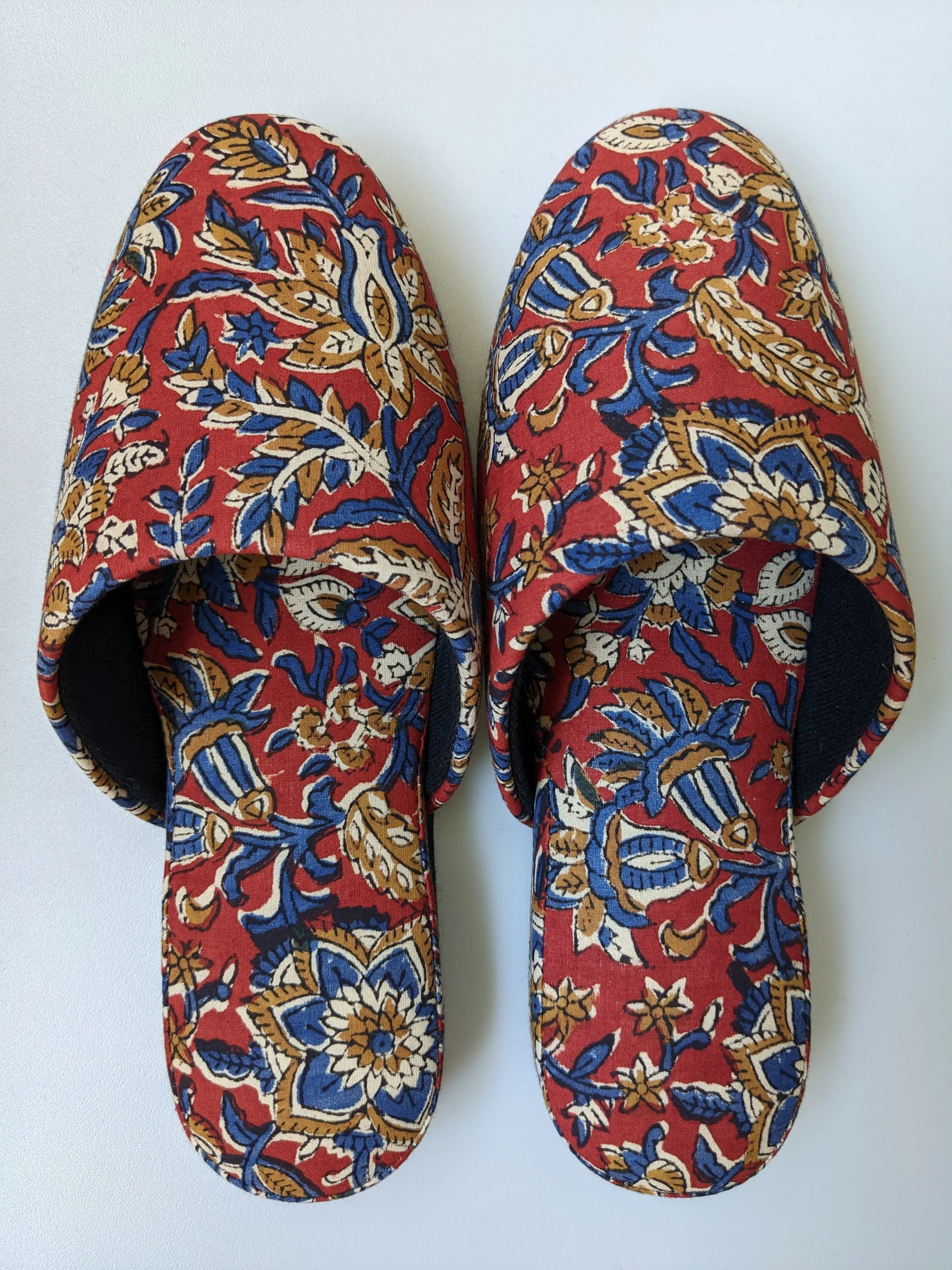 Medium Block Printing Flowers Mix Slippers [Black wool felt soles] MF2207 [Size Medium]