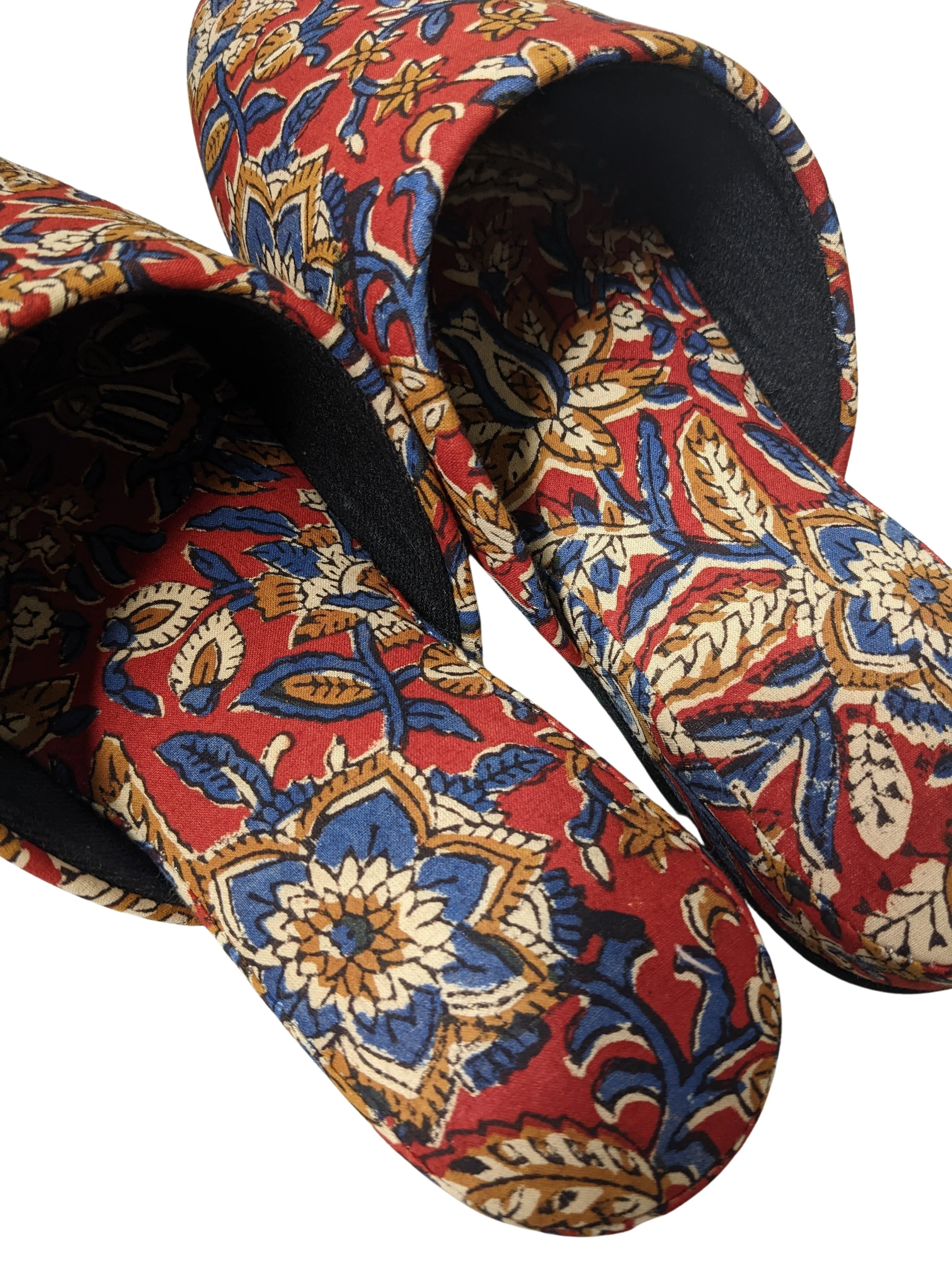 Medium Block Printing Flowers Mix Slippers [Black wool felt soles] MF2207 [Size Medium]