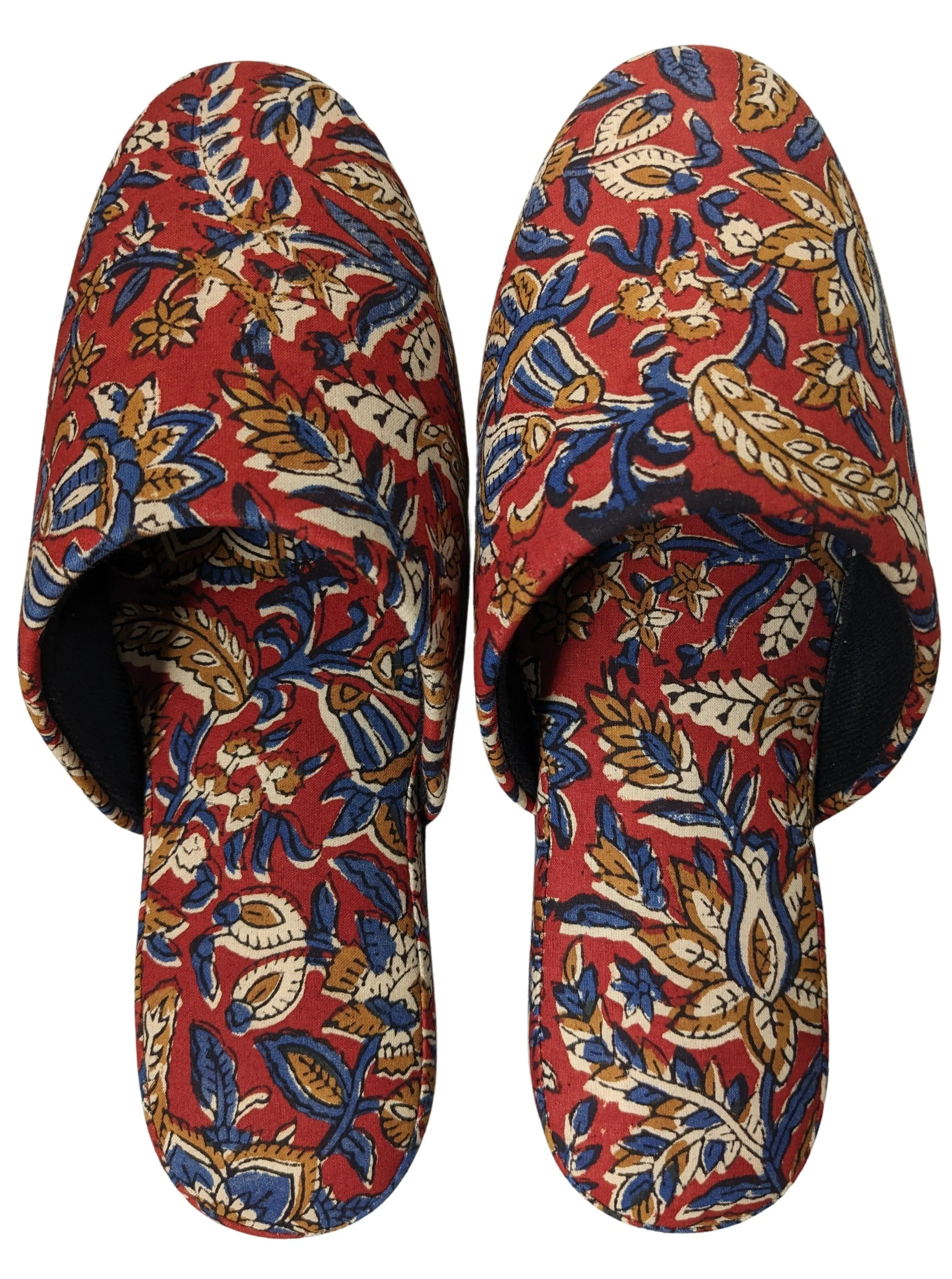 Medium Block Printing Flowers Mix Slippers [Black wool felt soles] MF2207 [Size Medium]