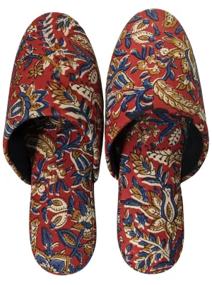 Medium Block Printing Flowers Mix Slippers [Black wool felt soles] MF2207 [Size Medium]