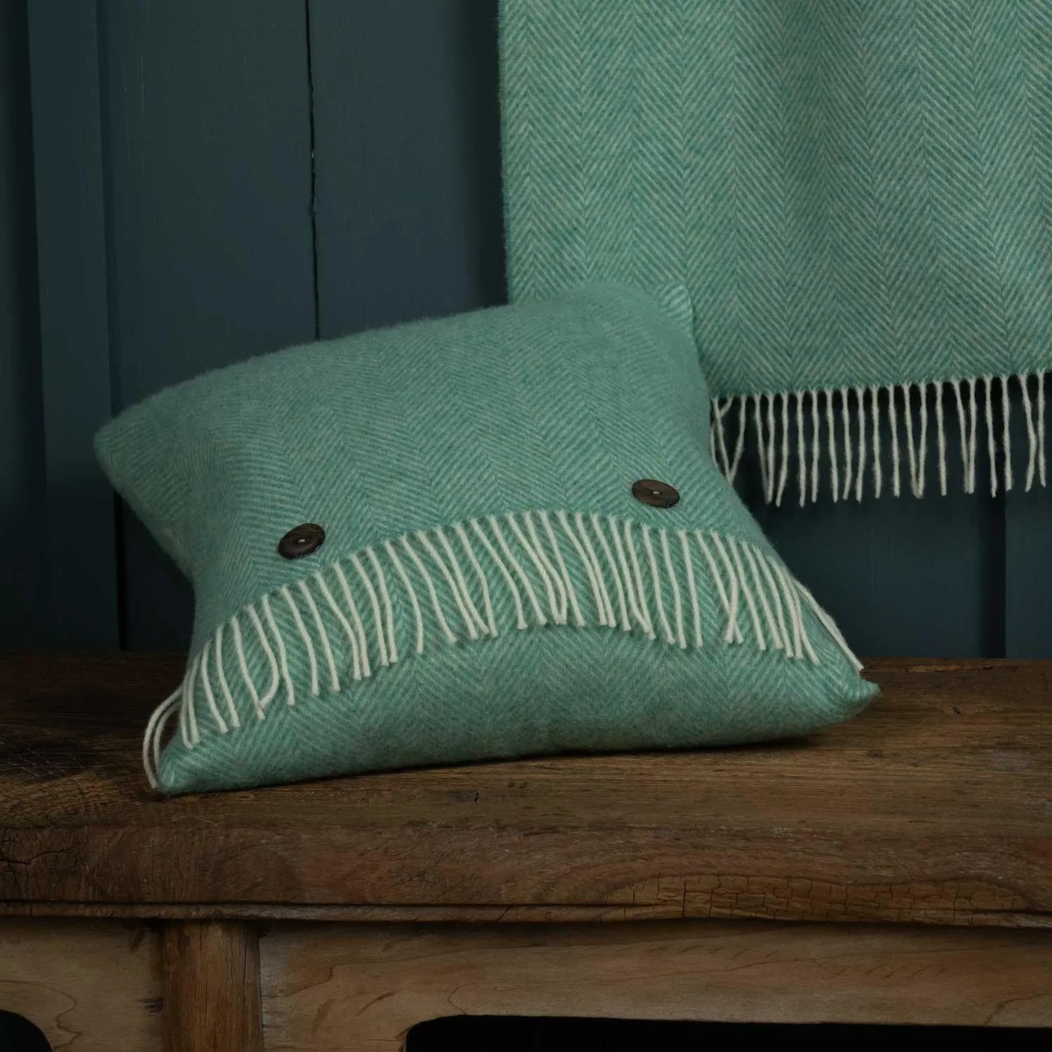 Merino Herringbone Throw Sea Green