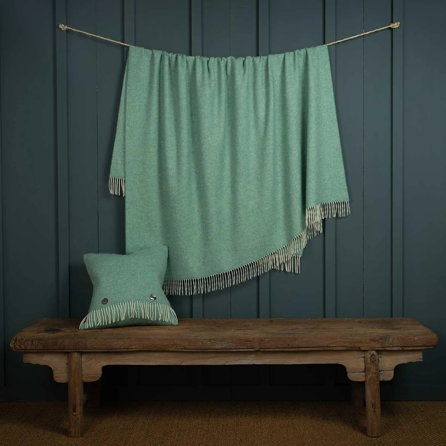 Merino Herringbone Throw Sea Green