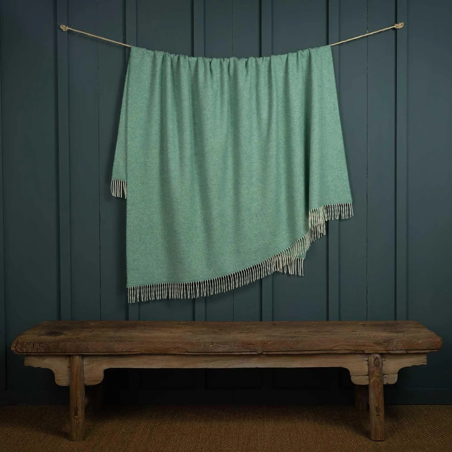 Merino Herringbone Throw Sea Green