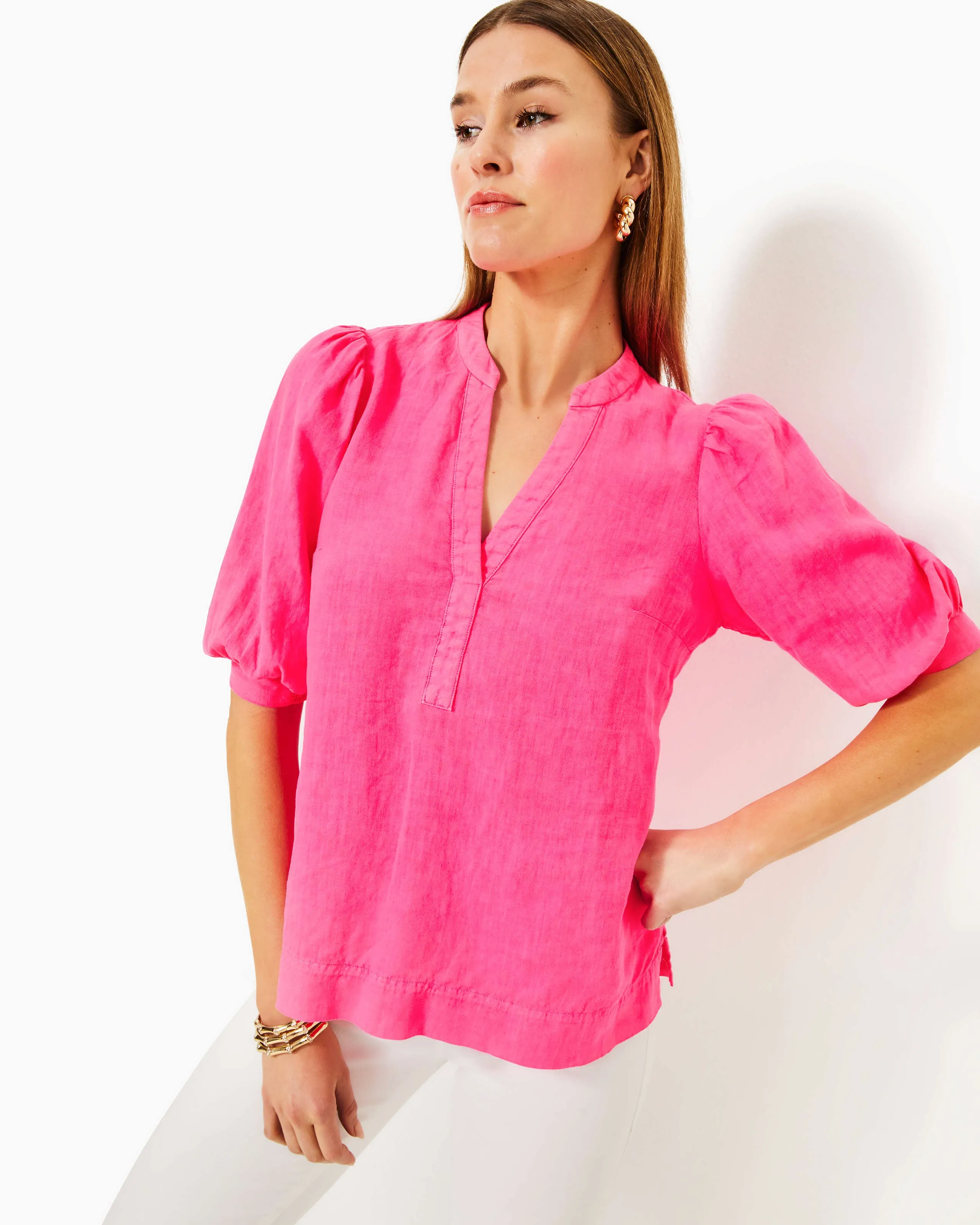 Mialeigh Linen Top - Passion Fruit Pink