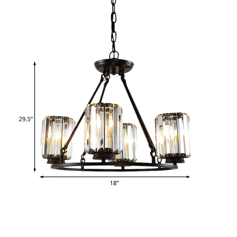 Modern Black Crystal Chandelier Pendant Light - Adjustable Chain, 4/6/8 Lights